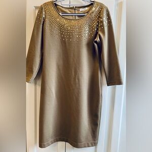 CALVIN KLEIN Taupe 3/4 Sleeve Dress.